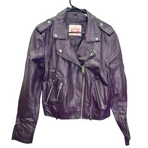 Levi's Womens Faux Leather Moto Jacket Biker Deep Purple Size L *No Belt*